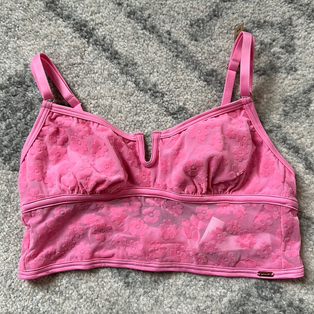 NWT VICTORIAS SECRET PINK FLORAL BRALETTE with FLOCKING